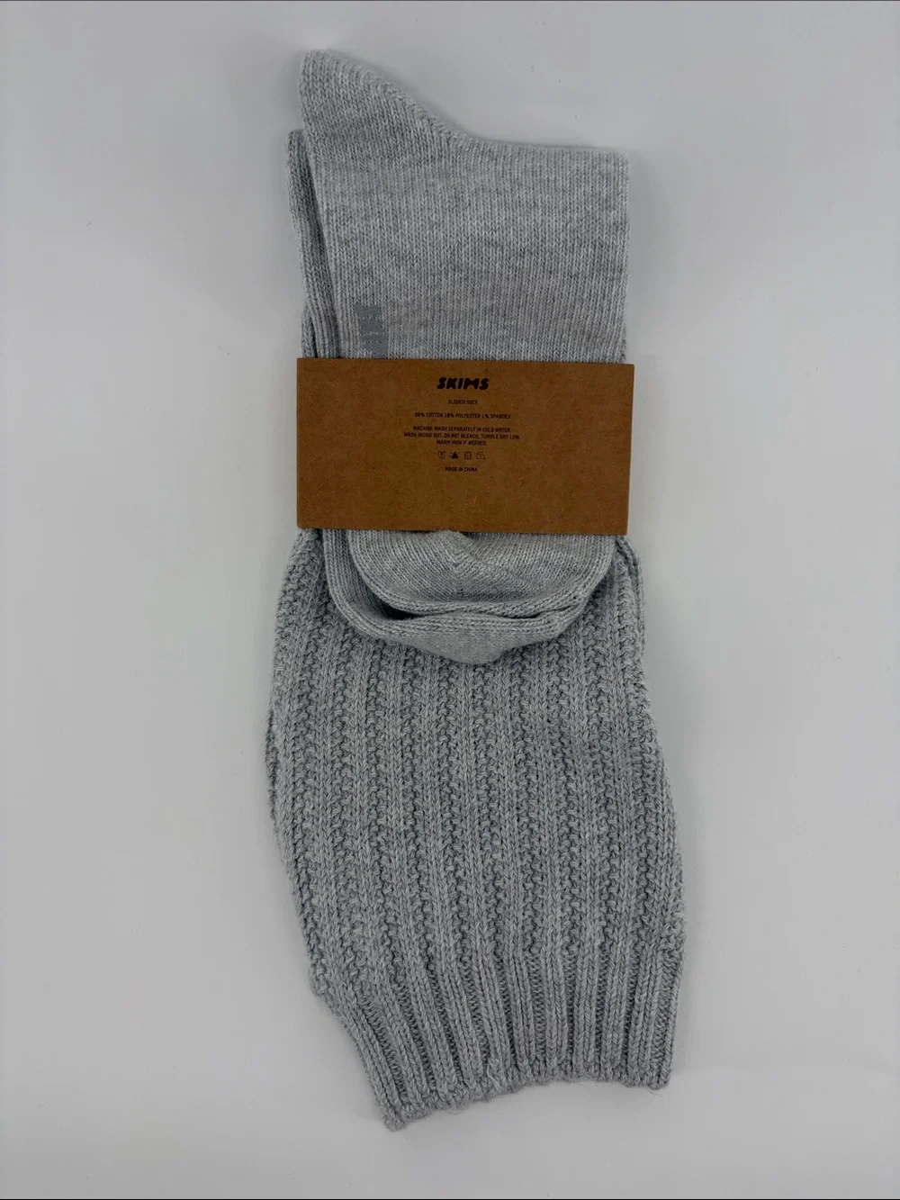 SKIMS Light Gray Slouch Sock OSFM Ribbed Crew Socks